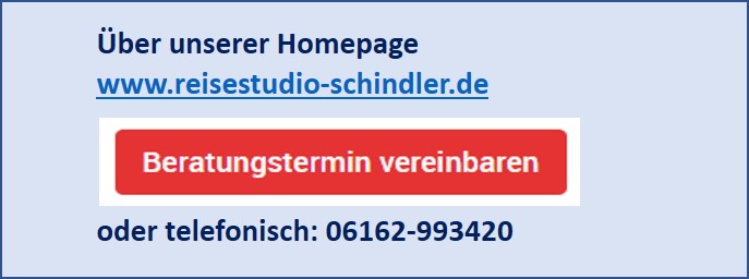 REISESTUDIO Schindler e.K. Inh. Rolf Werner Schindler´s Angebot bei Bleib lokal: „Zur Individuellen Reiseberatung: Termin vereinbaren!“
